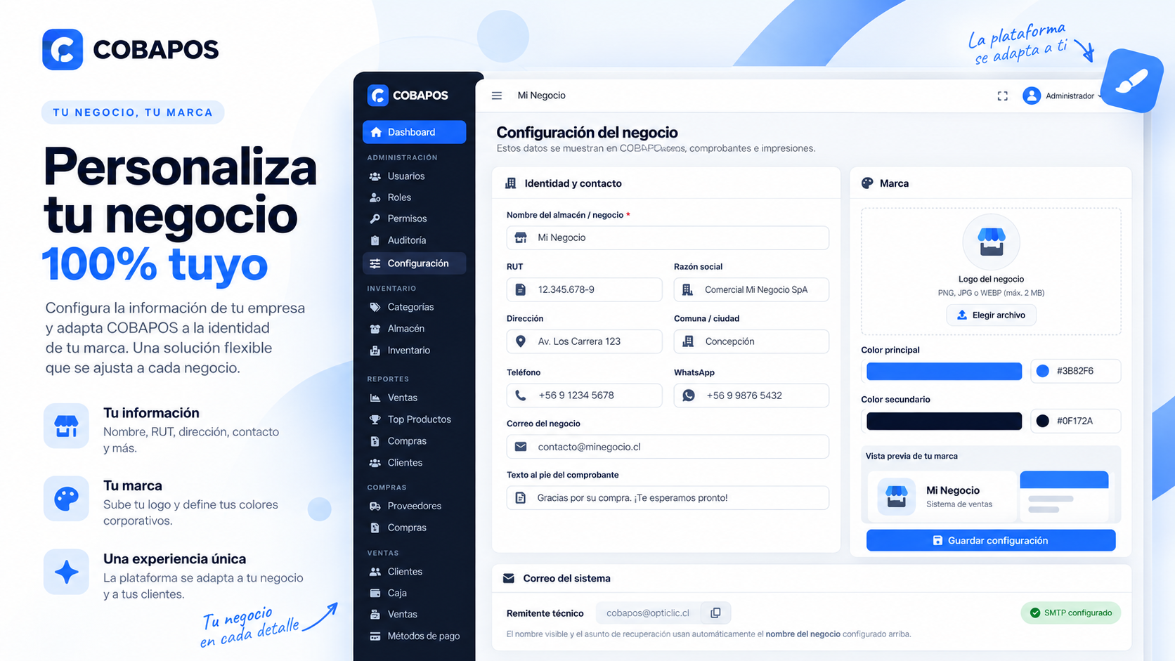 Configuración de marca blanca del negocio en COBAPOS